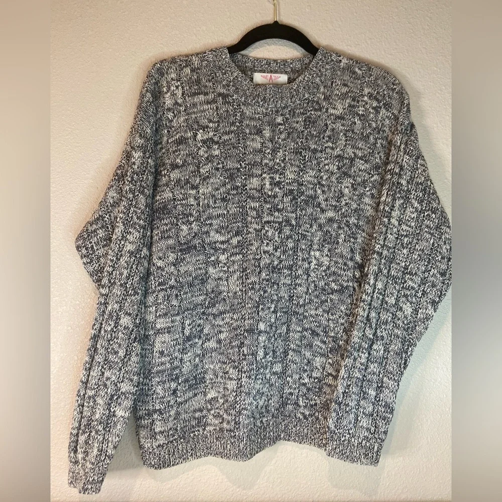 American Weekend~Navy/White Marled Pullover Open Knit Braid-Look Sweater~Size L - Picture 3 of 13